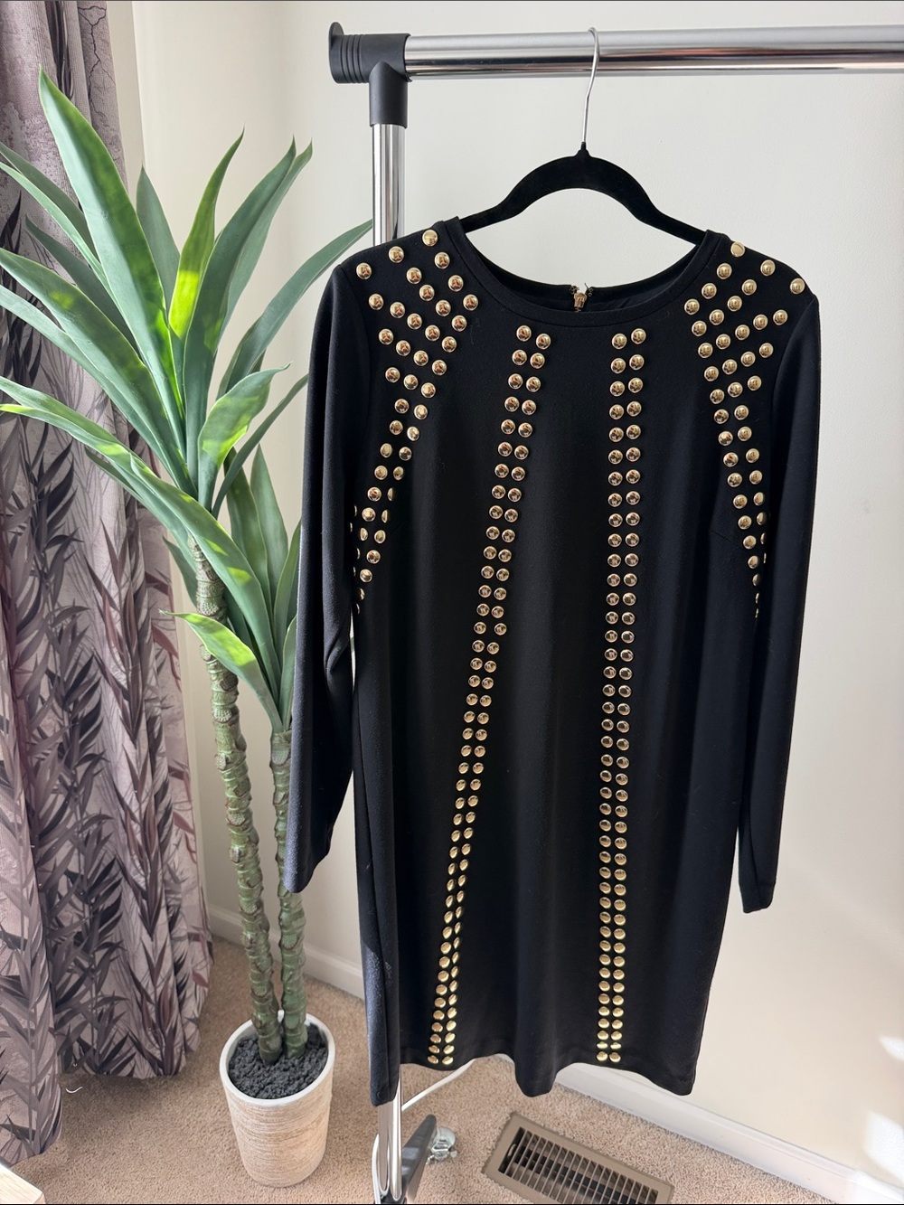 Michael Kors Black Long Sleeve Dress with Gold Studs